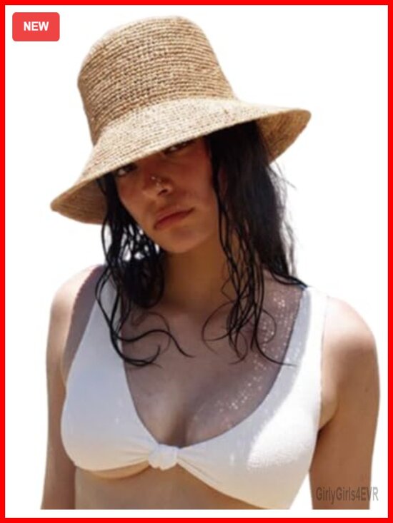 Handwoven Raffia Straw Bucket Hat with UPF 50+ Sun Protection Foldable Travel main image 6